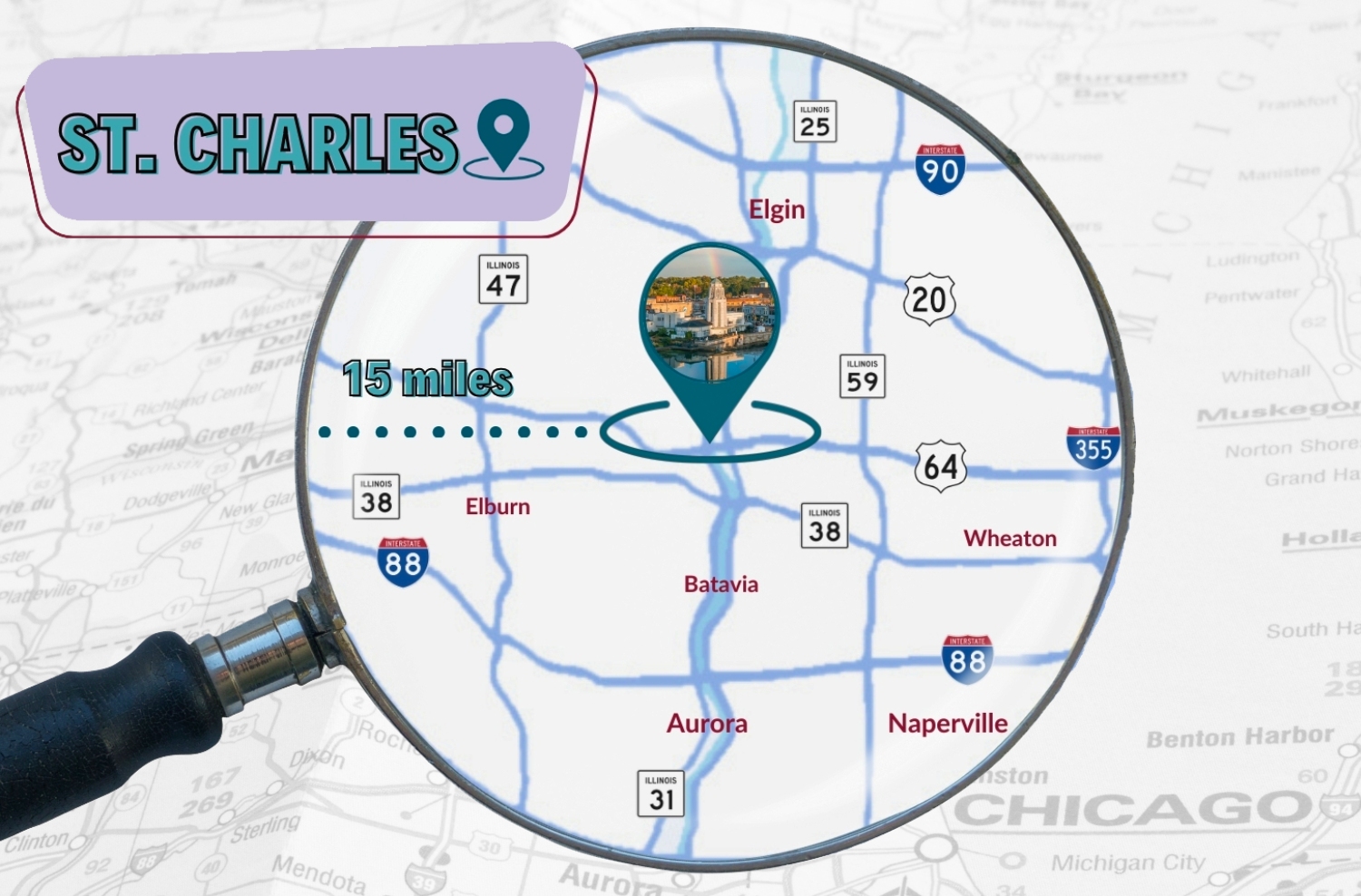 Getting Around City Of St Charles IL Copy Of Map 15 Mile Radius Draft 2 1 